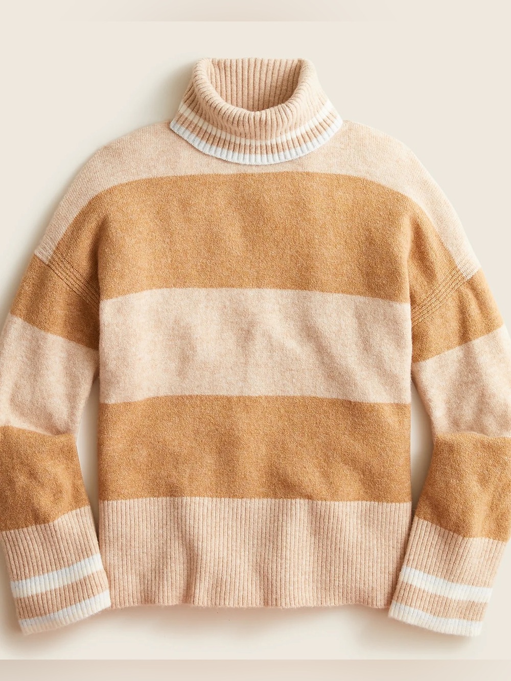 NWT. J. Crew Striped Turtleneck Sweater in Supersoft Yarn Small Tan Brown Stripe